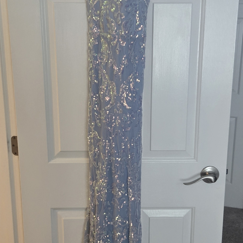 Light Blue iridescent Sequin Lace-Up Gown